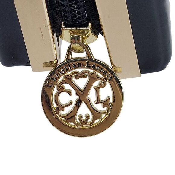 Christian Lacroix Evening Clutch Black Vegan Faux Patent Leather Framed Zip - Picture 7 of 13